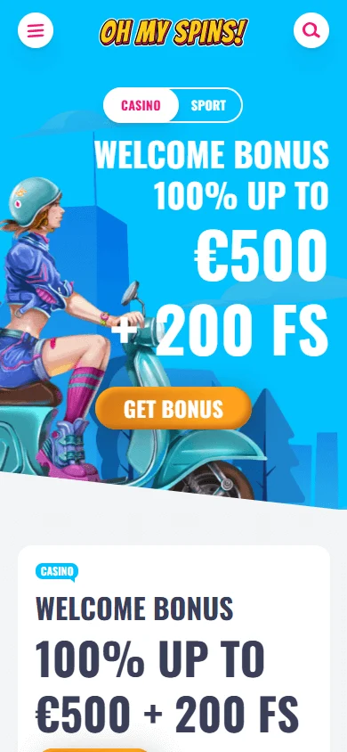Ohmyspins Casino promotions area on a mobile device